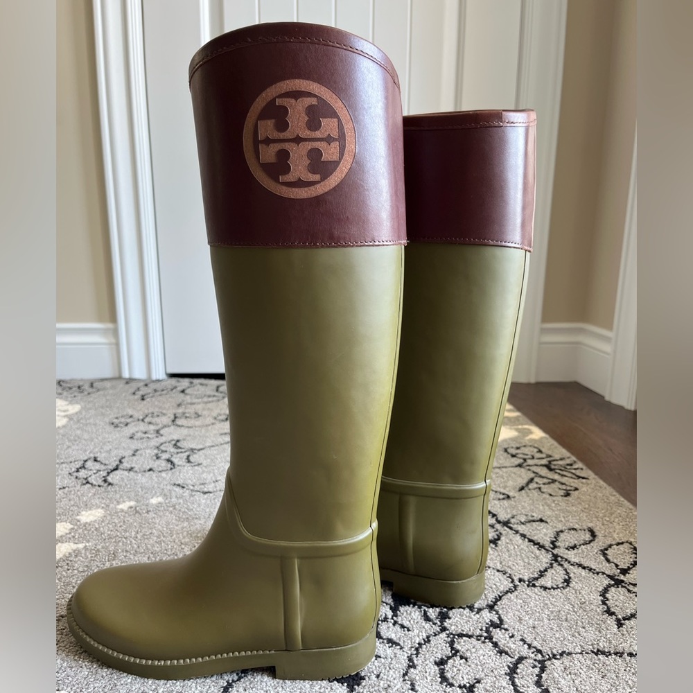 Tory Burch Rubber & Leather Rain Boots